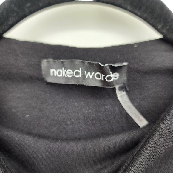 Naked Wardrobe Black Mock Neck Crop Form Fit Short Sleeve Top Size Large - Picture 2 of 4